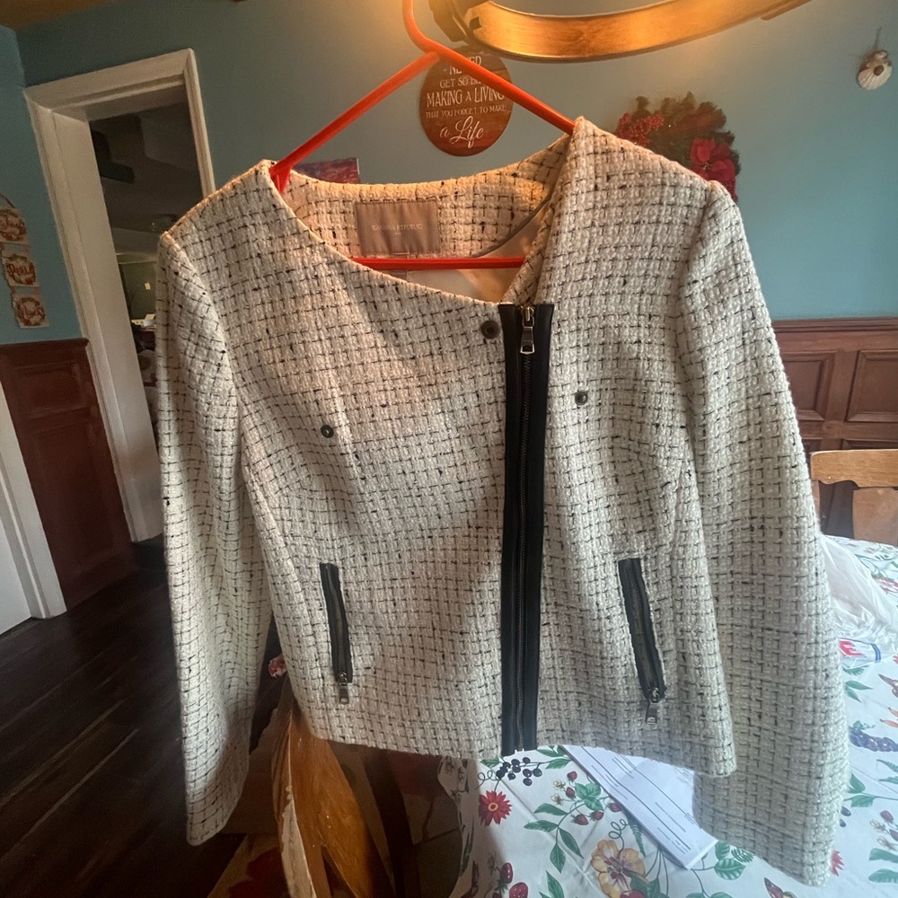 Banana Republic Black and Cream Tweed Blazer